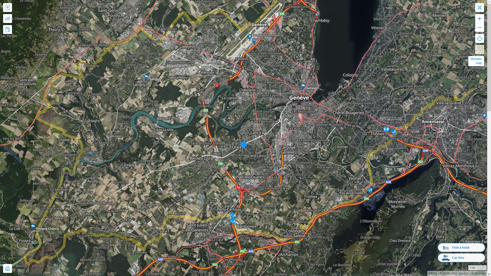 Onex Suisse Autoroute et carte routiere avec vue satellite